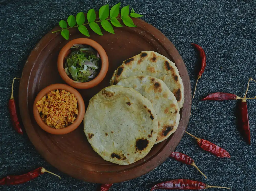 Authentic pol roti with sambol in Sri Lanka