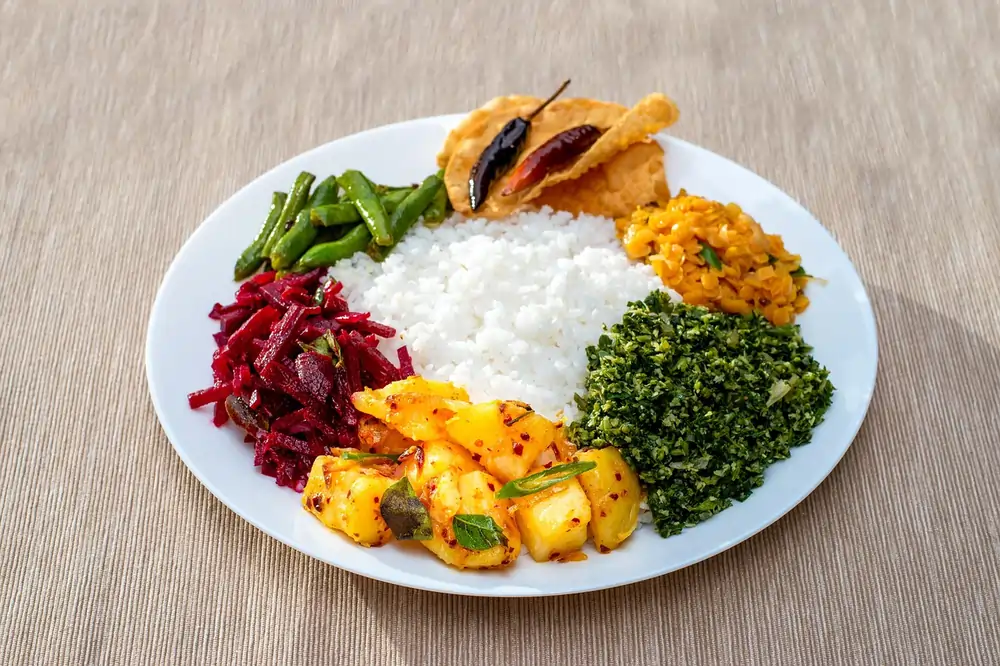 Rice and curry is a famous dish in Sri Lanka
